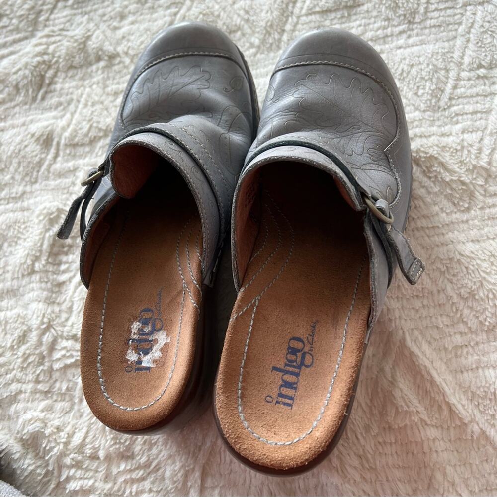 Indigo by Clarks Light Blue Leather Heeled Clogs - Picture 12 of 14